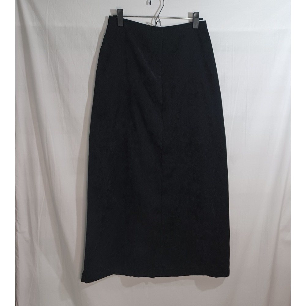 Women's I.V.Y Stretch Black Velour Maxi Skirt w/ Zipper Front & Back Slit Size 8